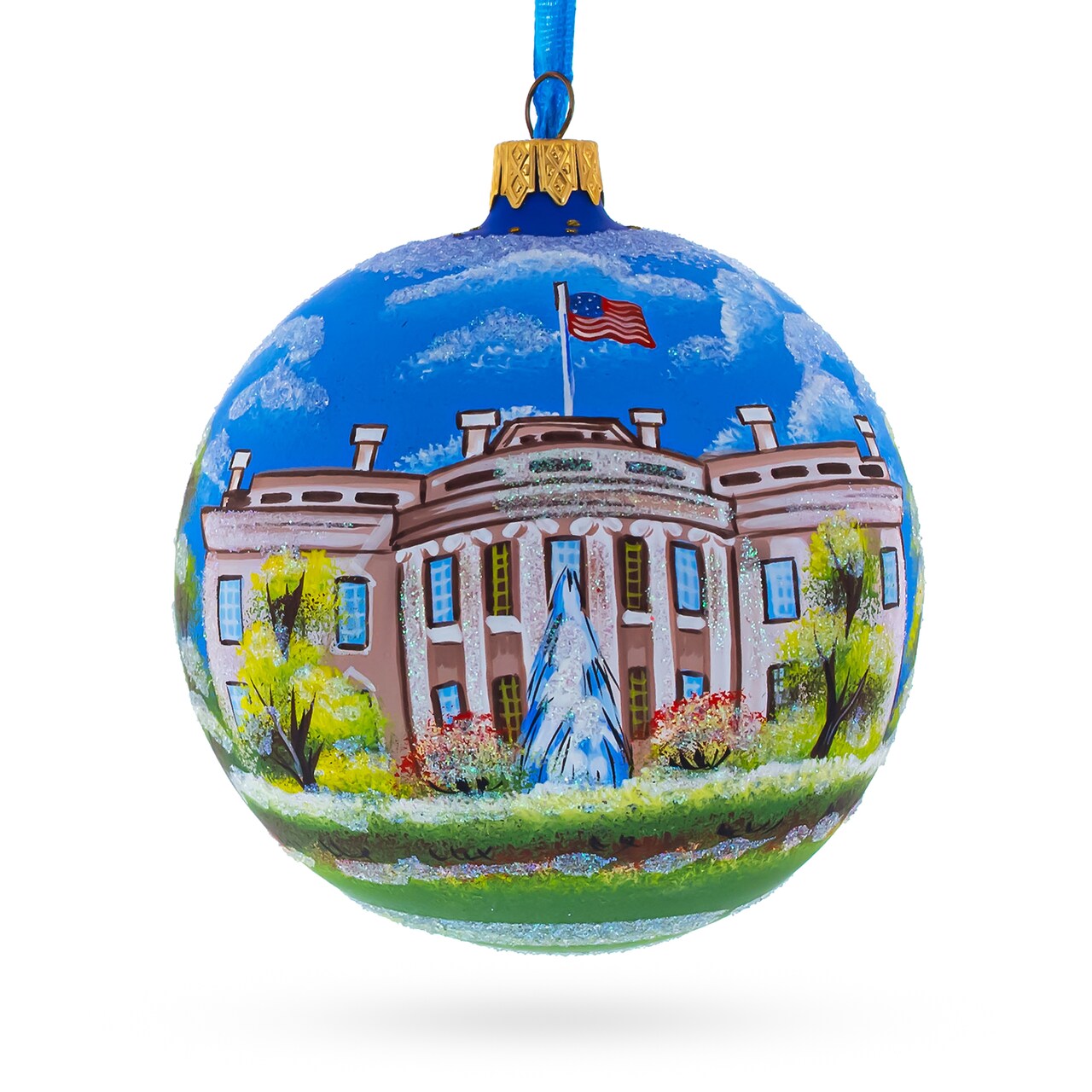 White House, Washington DC Glass Ball Christmas Ornament 4 Inches
